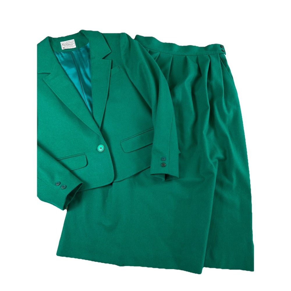 Vtg Pendleton Wool Green 2 Piece Blazer & Skirt Set Academia Sz M Office Work